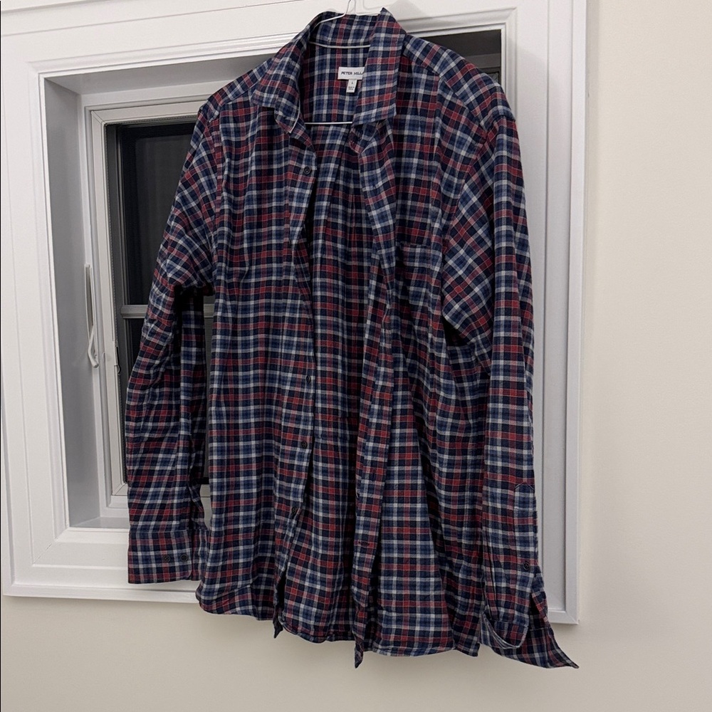 Peter Millar Men's Casual Plaid Shirt - Red and Blue